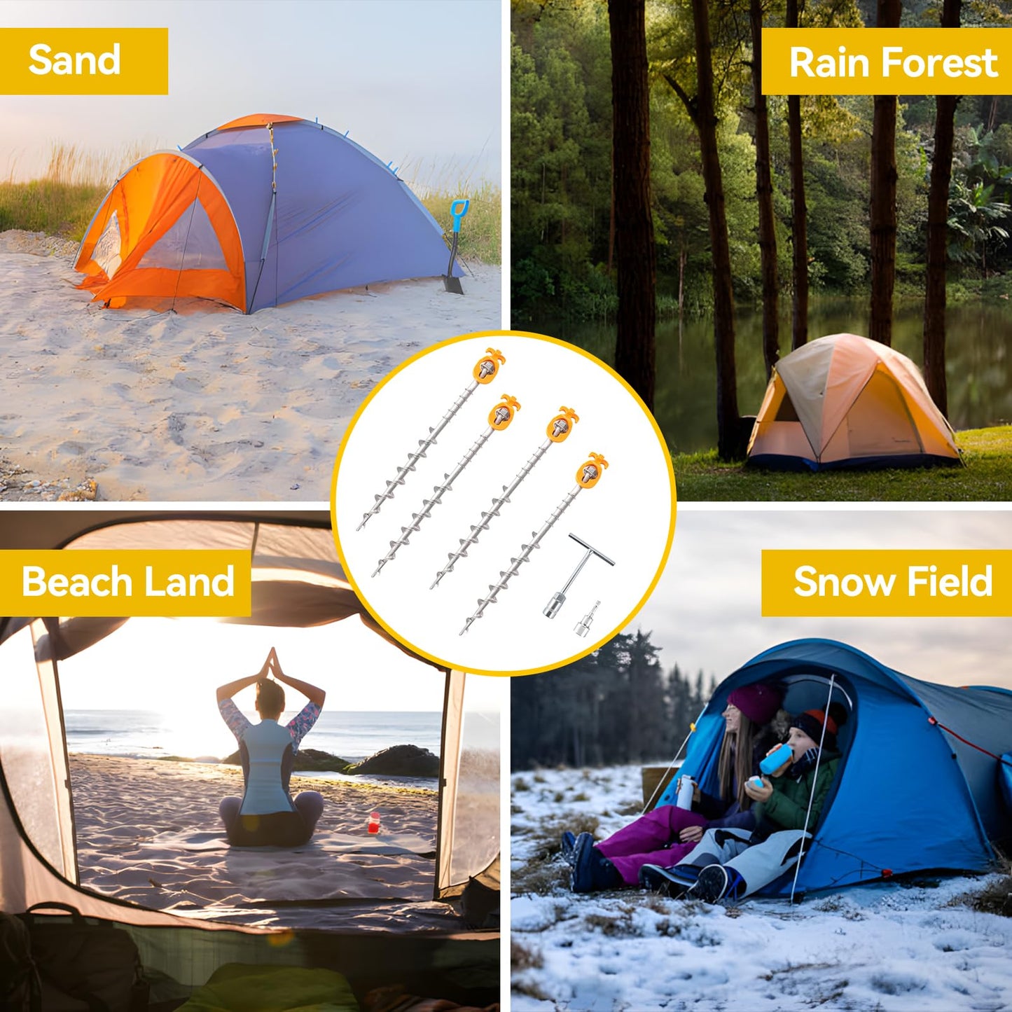 Keltrion 4 PCS Screw in Tent Stakes for Women Men - Ground Anchors for Sand, Canopy, Trampolines, Camping Aluminium Heavy Duty Rust Prevention Pegs Drillable Lightweight Safe - Silvery 14 inch