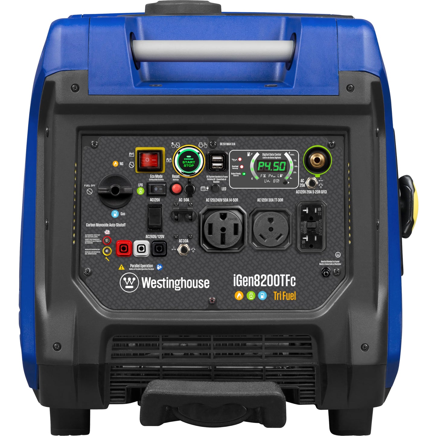 Westinghouse 8200 Peak Watt Tri-Fuel Portable Inverter Generator, Remote Electric Start, Transfer Switch Ready, Gas, Propane, Natural Gas, Low THD, Safe for Electronics, Parallel Capable, CO Sensor