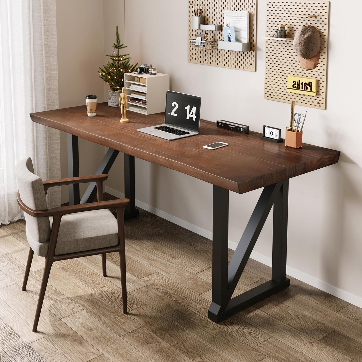 jmzx store Solid Wood and Metal Modern Industrial 56 inch Wide Home Office Desk, Writing Table, Workstation, Perfect Table for Your workspace Study Table Furniture in Rustic Natural Aged Brown