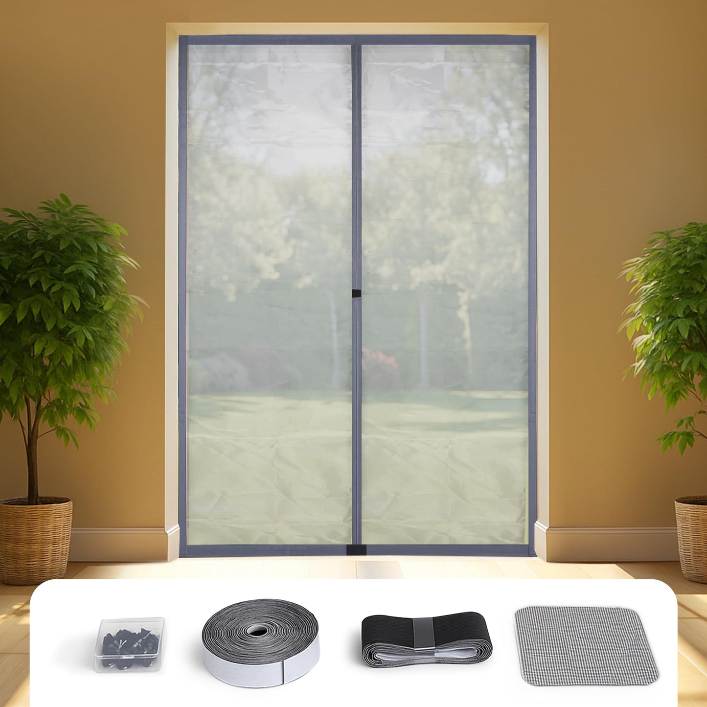 Privacy Magnetic Screen Door 36 x 82 Inch – Grey Heavy-Duty Mesh with Strong Magnets & Windproof Strips, Hands-Free Closure, Daytime Privacy, Pet & Kid Friendly, Easy Install for Front, Patio, Balcony
