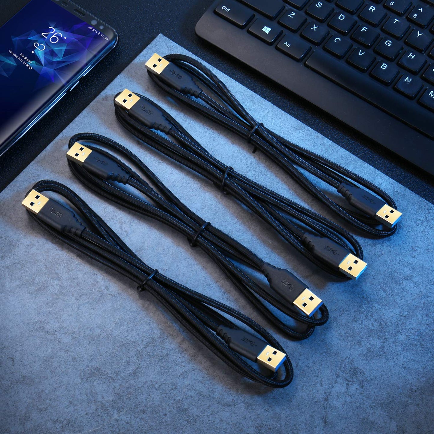 4-Pack 6ft 3.0 USB A to A Cable USB Male to Male Cable Braided Double End USB Cord Compatible for Hard Drive