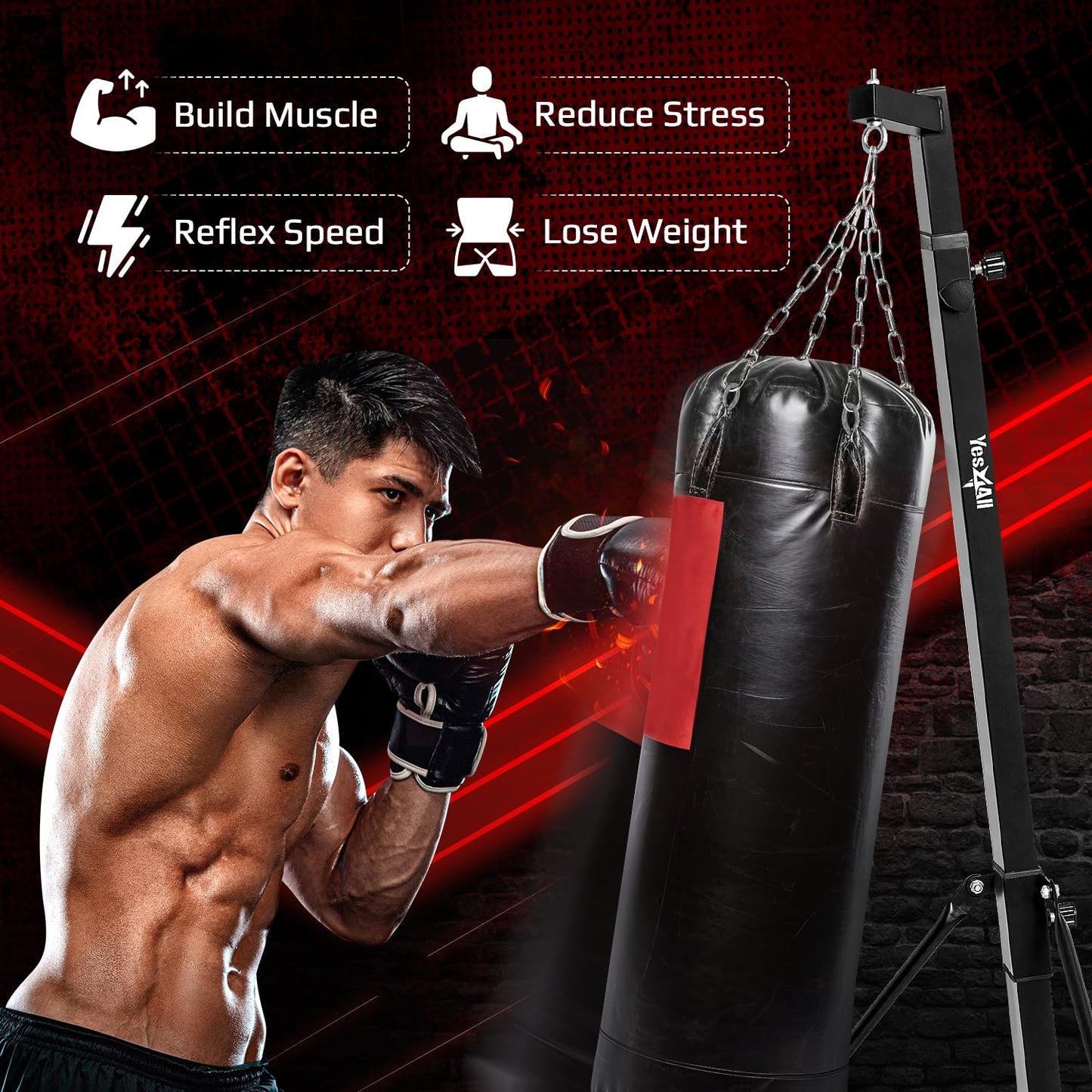 Yes4All Punching Bag Hanger, Stainless Steel Swivel Chain with 4 Snap Hooks for Heavy Bag, Gym Swing, Trapeze, and Hammock, Metal