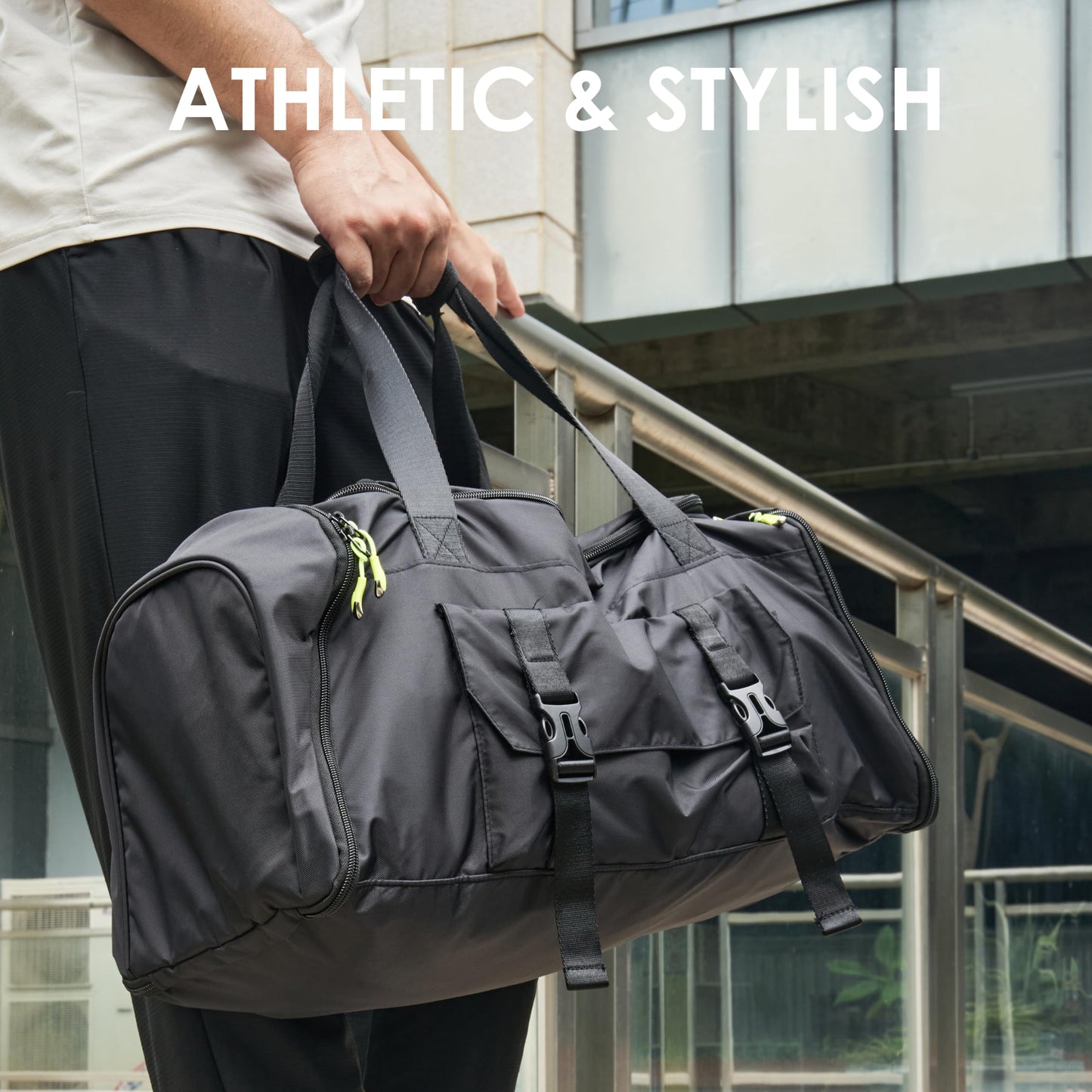 MOYSOON Small Gym Bag for Men & Women - Duffle Bag with Shoe Compartment, Multiple Pockets, Wet/Dry Compartment | Perfect for Travel, Fitness, Workout, Sports (Black)