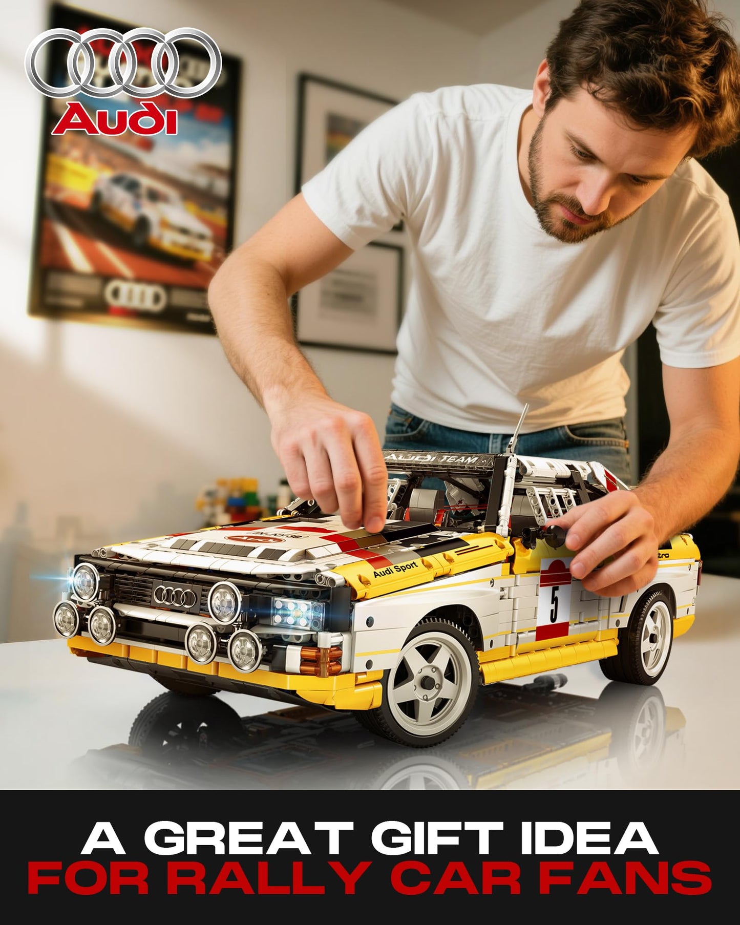 Audi Sport Quattro S1 Model Car Building Kit, 1/8 Scale Audi Officially Licensed Compatible with Techinc Car, Collectible for Adults, Home Office Décor Gift for Racing Fans Age 14+ (3,887 PCS)