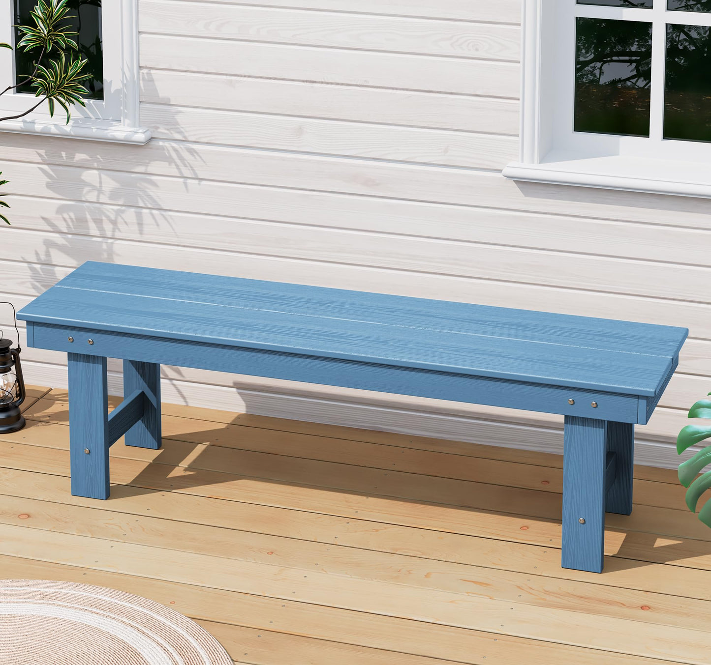 SERWALL 2-Person Outdoor Bench Backless, HDPE Outdoor Benches Weatherproof, 660 Lbs Weight Capacity, Poly Lumber Patio Furniture for Garden, Porch and Park, Navy