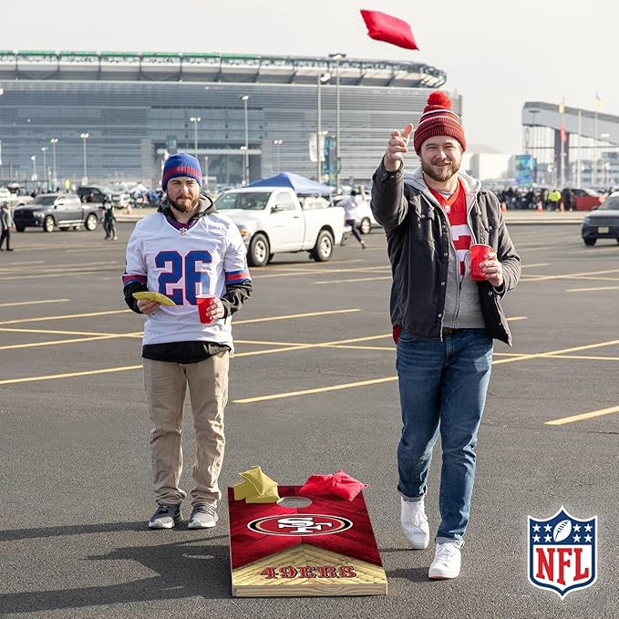 NFL Football 2' x 4' Regulation Size Solid Wood Cornhole Set with Direct Print HD Team Graphics Great Gift for Any Football Fan! Bean Bag Toss Family Outdoor Game