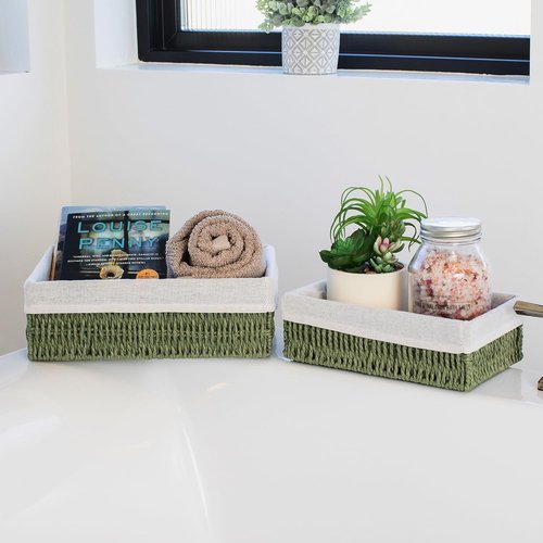 Beautiful Toilet Paper Storage Basket Set of 2 - Decorative Wicker Bathroom Organizer for Stylish Decor