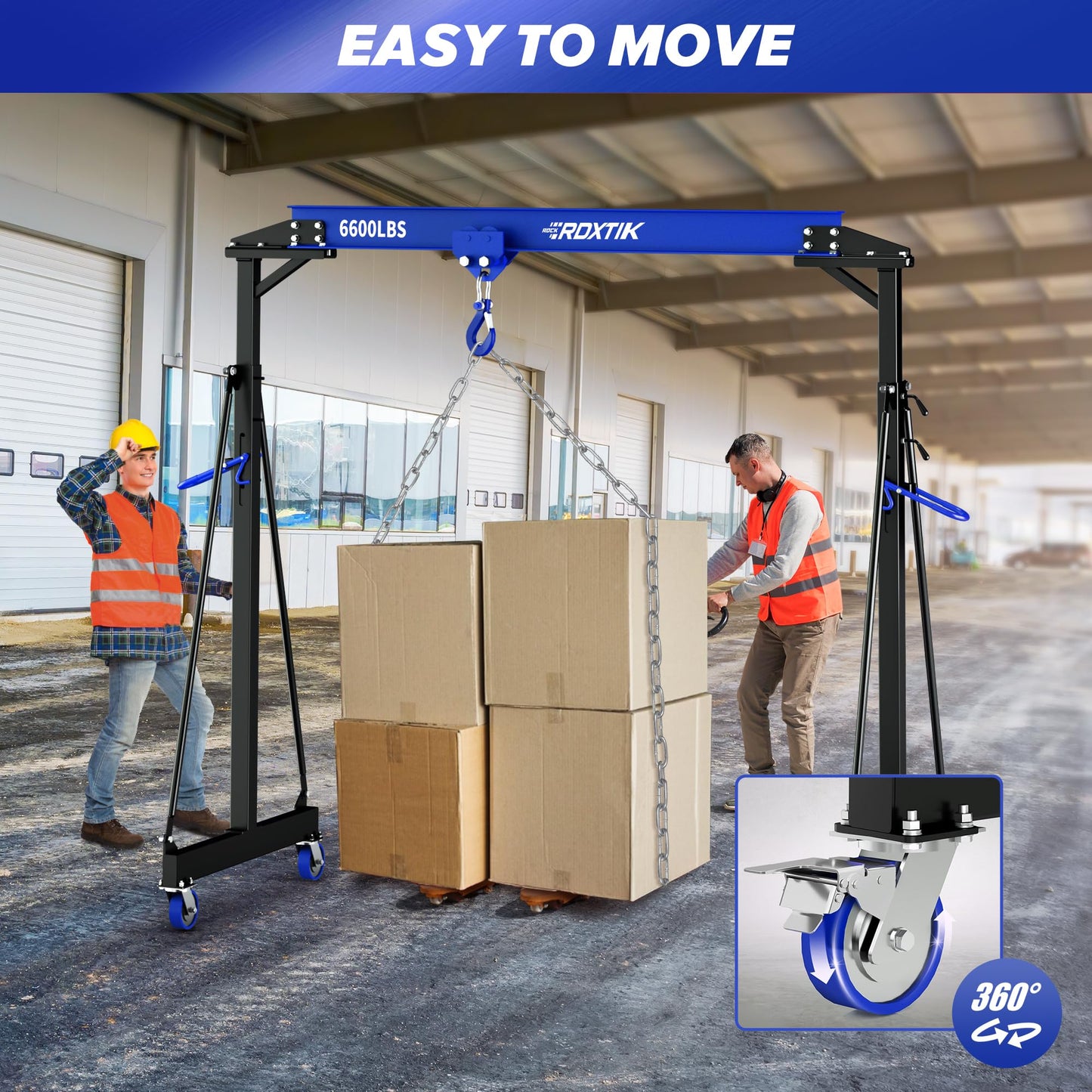 RDXTIK 3 Ton 6600LB Gantry Crane, 3 Ton Manual Trolley, 9.06FT Max Width, Portable Shop Crane with 8.53-12.47 FT Adjustable Height, Dark Blue