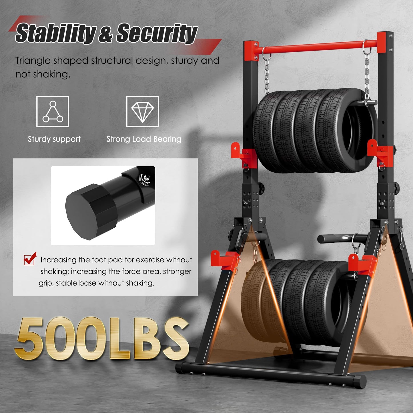 SogesPower Power Tower Pull Up Bar Station, Foldable Pull Up Dip Station Free Standing for Home Gym,Adjustable Pull Up Bar Stand Dip Bar Strength Training Workout Equipment,Triangular Design,Red