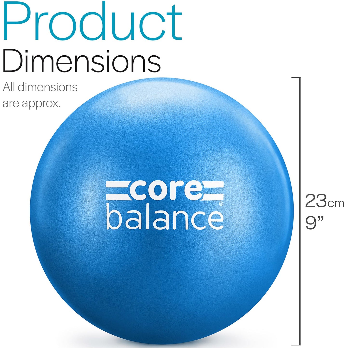 Core Balance Pilates Ball 9 Inch Anti Burst With Inflation Tube - Mini Exercise Ball for Physical Therapy, Yoga, Barre, Stretching and Core Stability Workout (Blue)