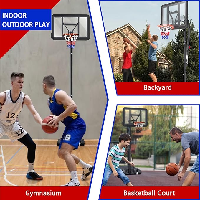 Portable Basketball Hoop Outdoor, Adjustable Height 5.5-10FT Basketball Goal with Heavy-Duty Steel Frame & Wheels