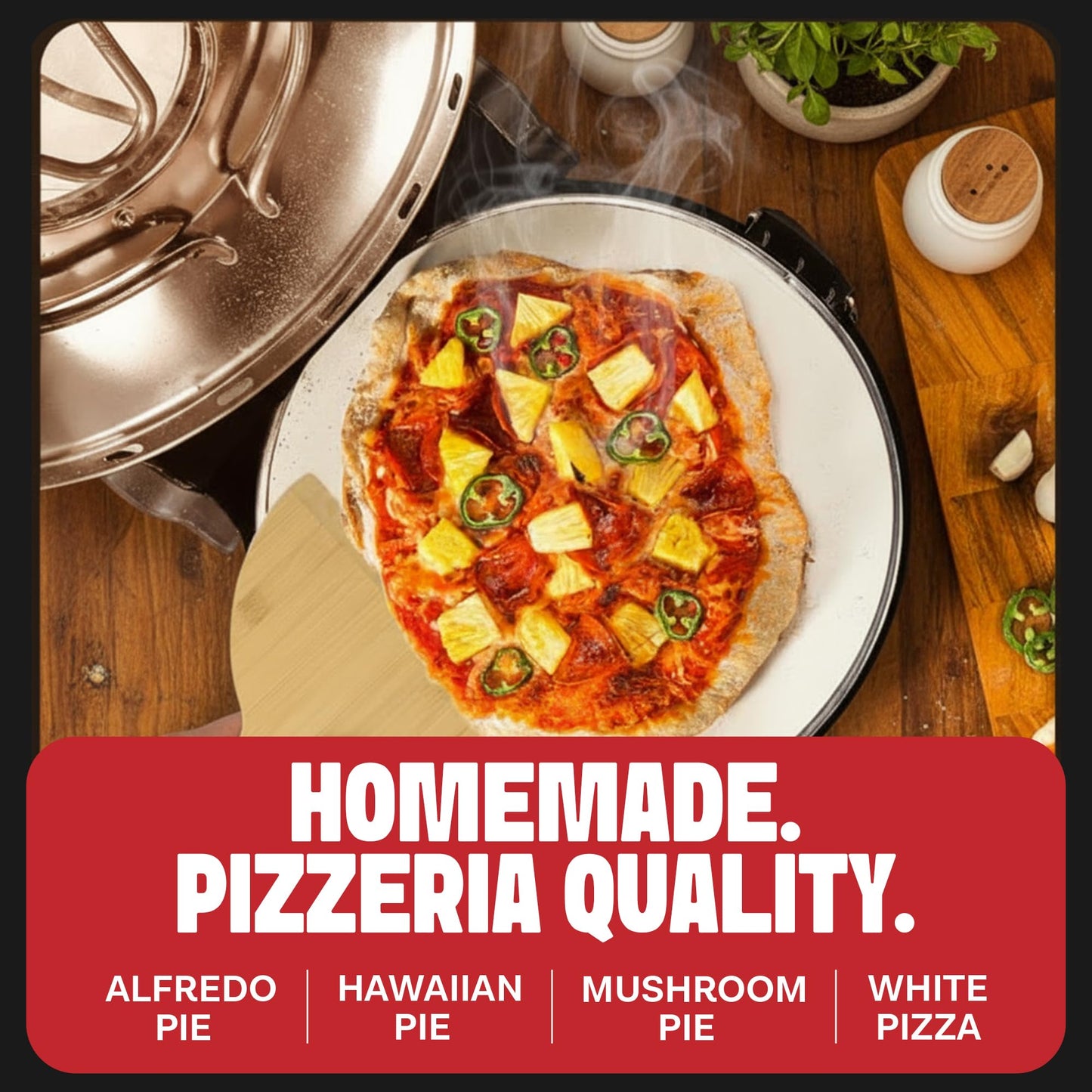 PIEZANO XL 14 Inch Electric Indoor Pizza Oven Heats up to 800˚F - Pizza Maker with Stone for Crispy Crust Pizza, Cooks in Under 6 Minutes, Countertop, Dual Heat Control, Peels & Scraper Included