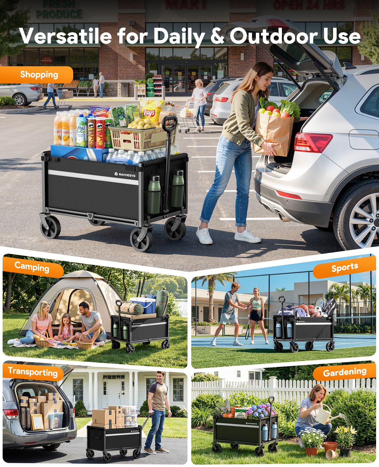 Wagons Carts Foldable, Collapsible Wagon Cart Foldable, 220LBS Heavy Duty Folding Wagon Carts with Wheels, Portable Utility Cart for Grocery Sports Garden Shopping Camping