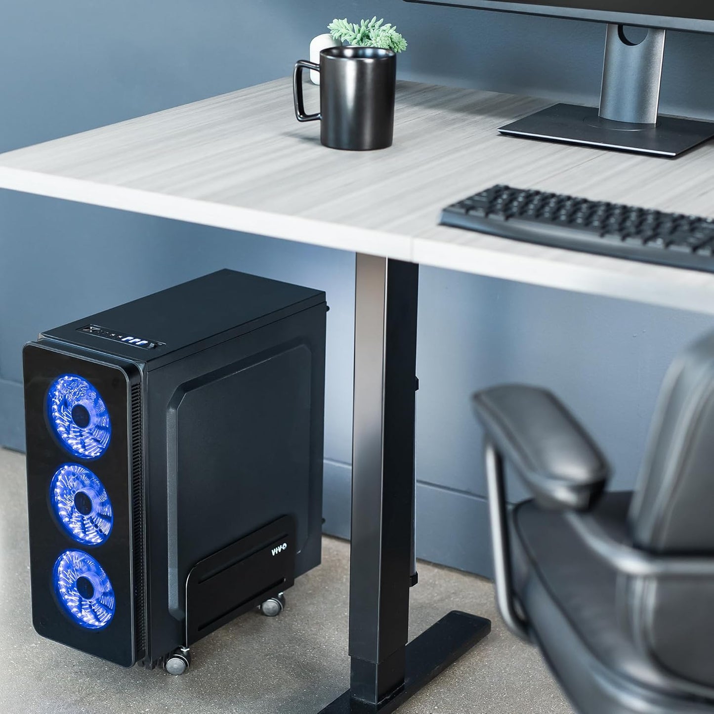 VIVO CART-PC01 Computer Mid-Tower Case, CPU Steel Rolling Stand, Adjustable Mobile Cart Holder with Locking Caster