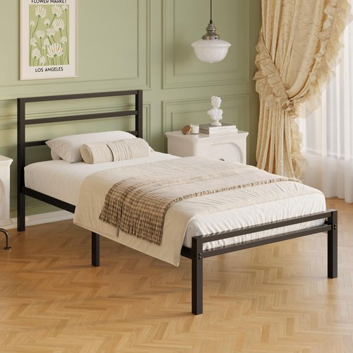 Lutown-Teen 12 Inch Twin Bed Frame with Headboard and Footboard, Classic Metal Platform Bed Frame Twin Size, No Box Spring Needed, Easy Assembly, Noise Free, Black