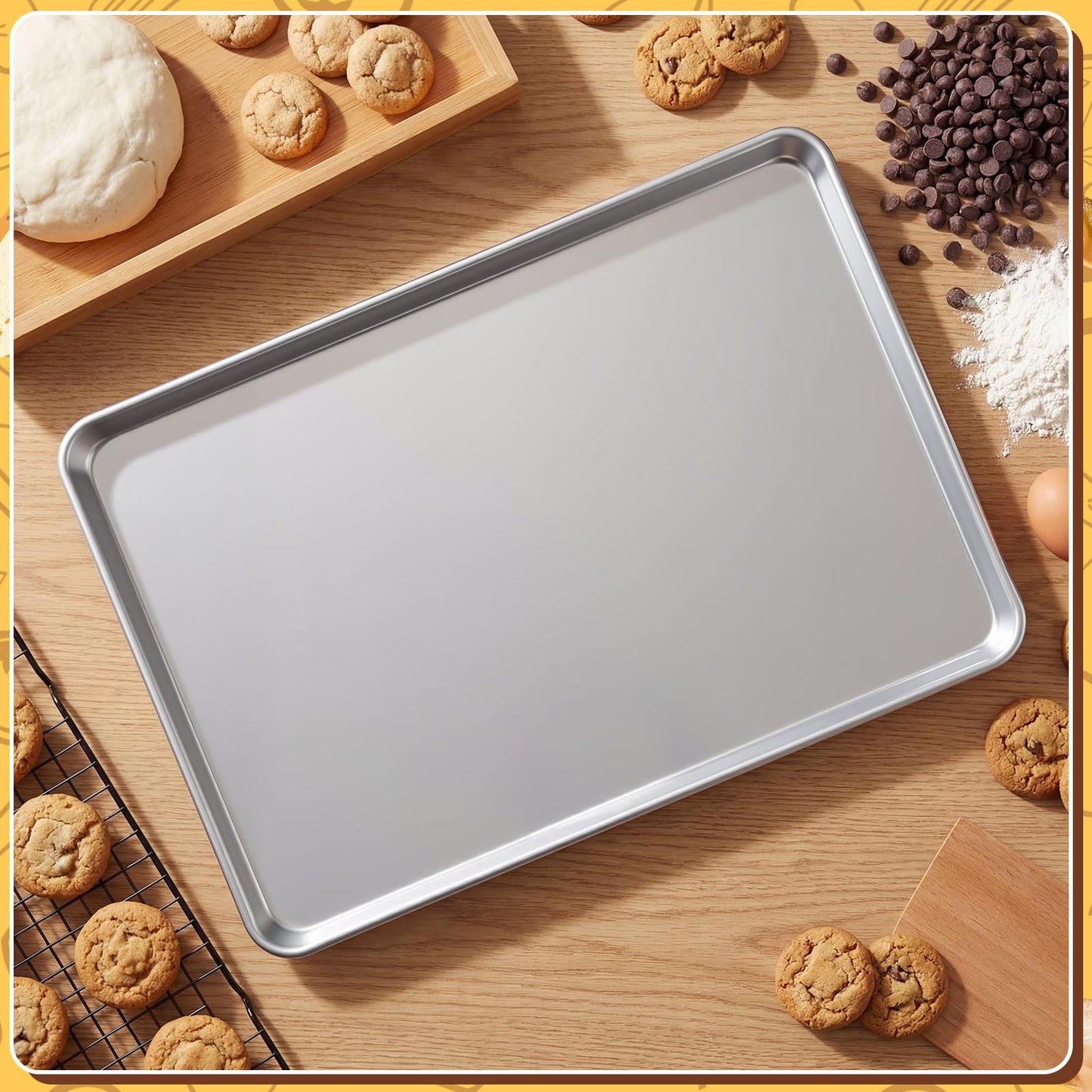 CraftyDream 6 Pack 24 × 16 Inch Baking Sheet Pan Set Commercial Full Size Grade Aluminum Coated Aluminum Cookie Pans for Large Ovens Refrigerators Bakeries Hotels Restaurants