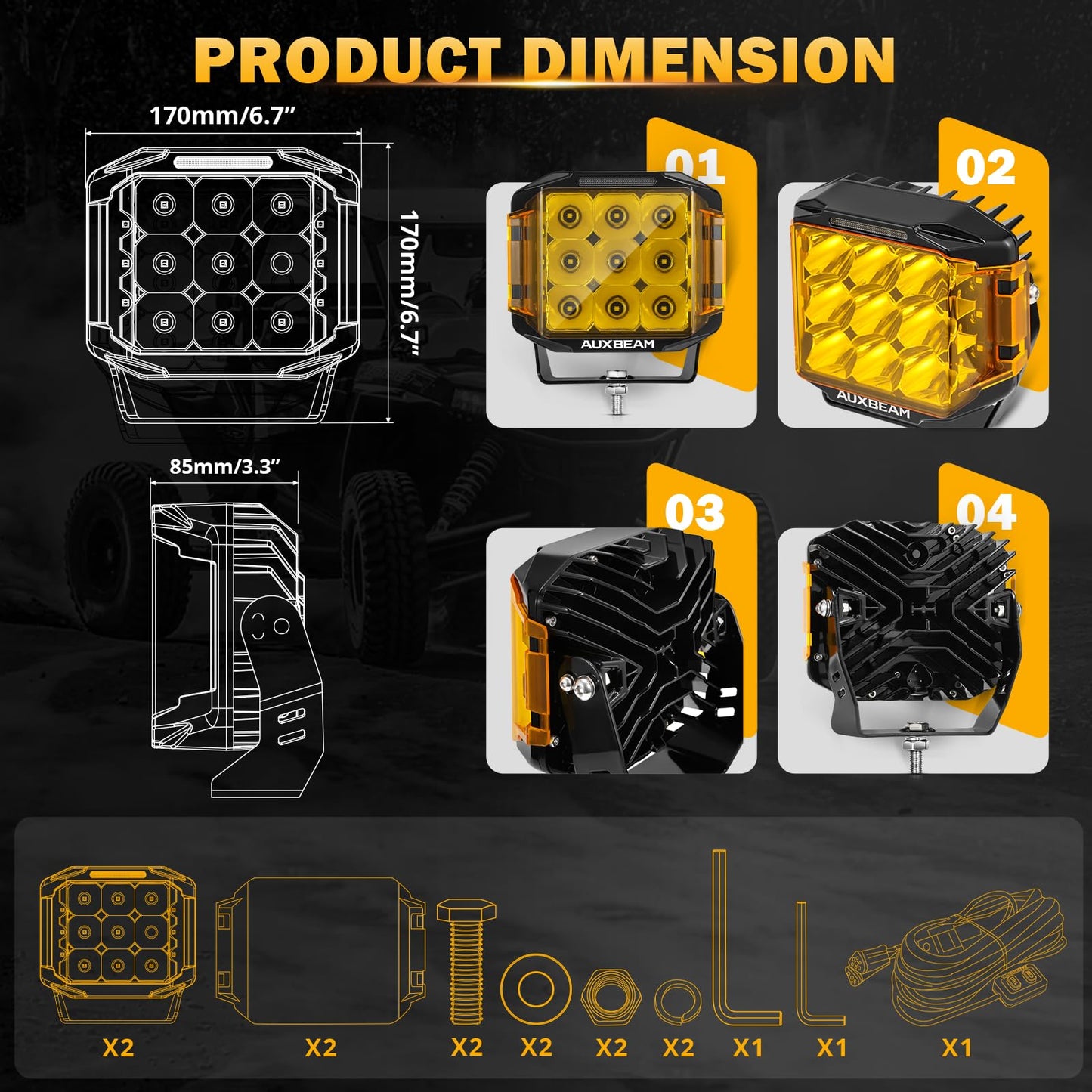 Auxbeam 7" Off-Road Lights with 270° Side Shooter, V Max Series Pod Lights with DRL & Back Light, 228W 26100LM Spot Flood Combo Ditch Lights, Cube LED Driving Light for Jeep ATV UTV, Pair