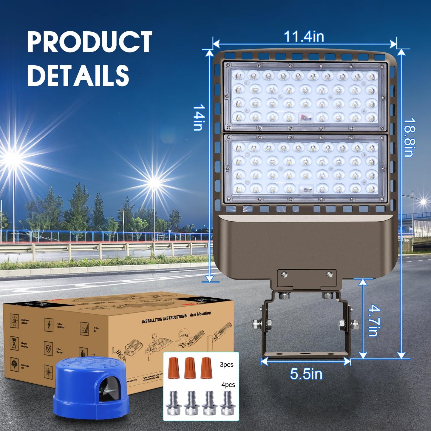 Dream Eeve 200W LED Parking Lot Lights Commercial Area Security Parking Lot Light with Dusk to Dawn 5000K 30000LM Trunnion Mount IP65 Waterproof 85-277V for Driveways