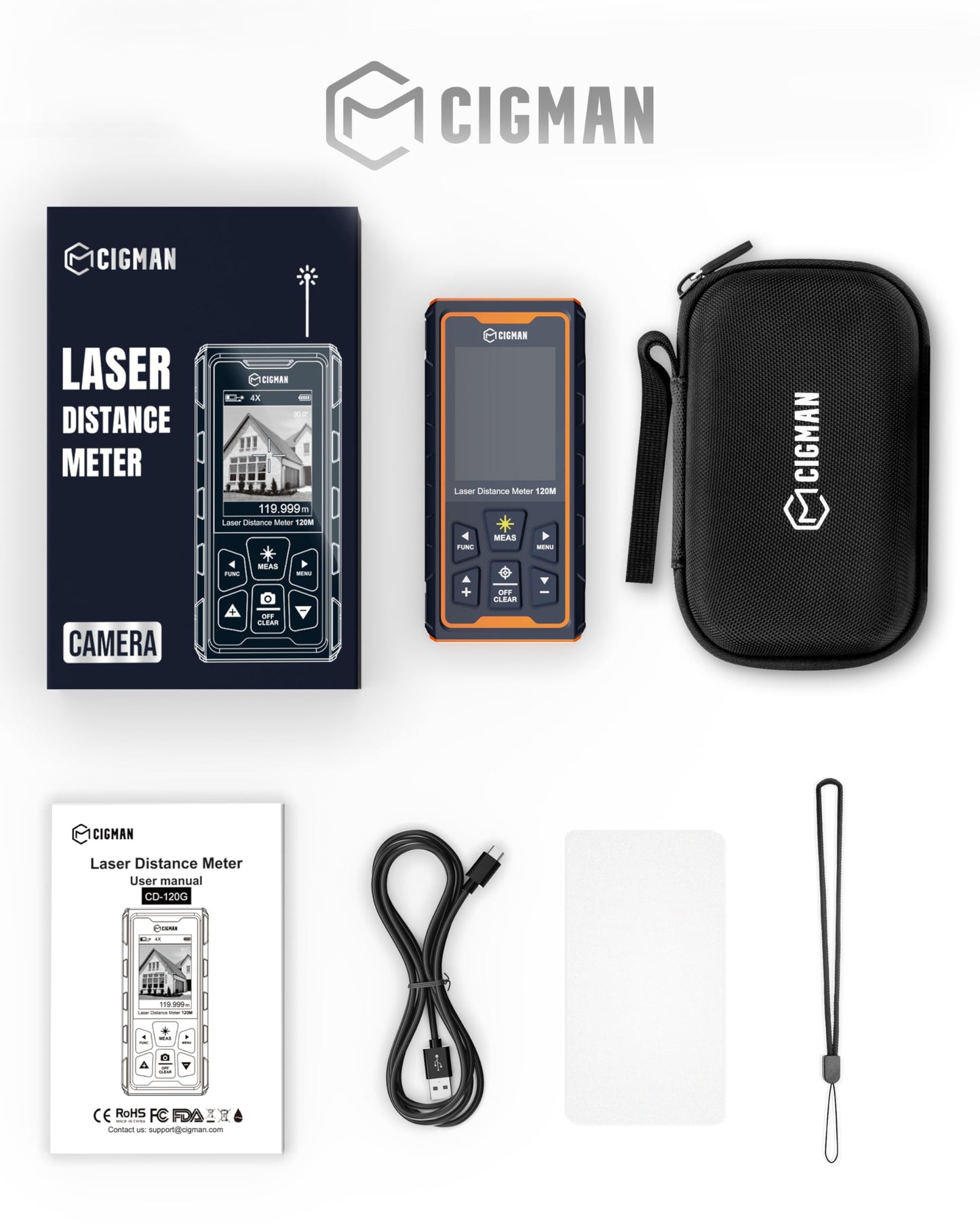 Laser Measuring Tool, CIGMAN 393ft Green-Beam Laser Measure, Outdoor Laser Measurement Tool with 4X Camera, P2P Technology, IP68, Rechargeable Laser Distance Meter, Length, Area, Volume, Angle Sensor