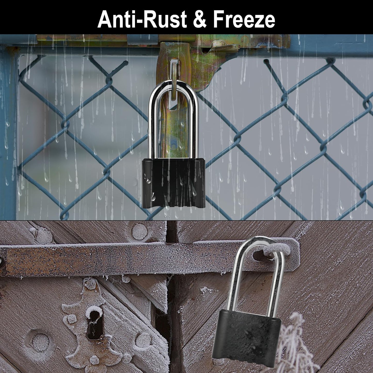 2pcs Combination Lock, 4-Digit Heavy Duty Combo Lock, Combination Padlock Outdoor Waterproof Gate Locks for Outdoor Fence, Locker, Sheds, Gym, Gate Hasps (2pcs, Long Shackle)