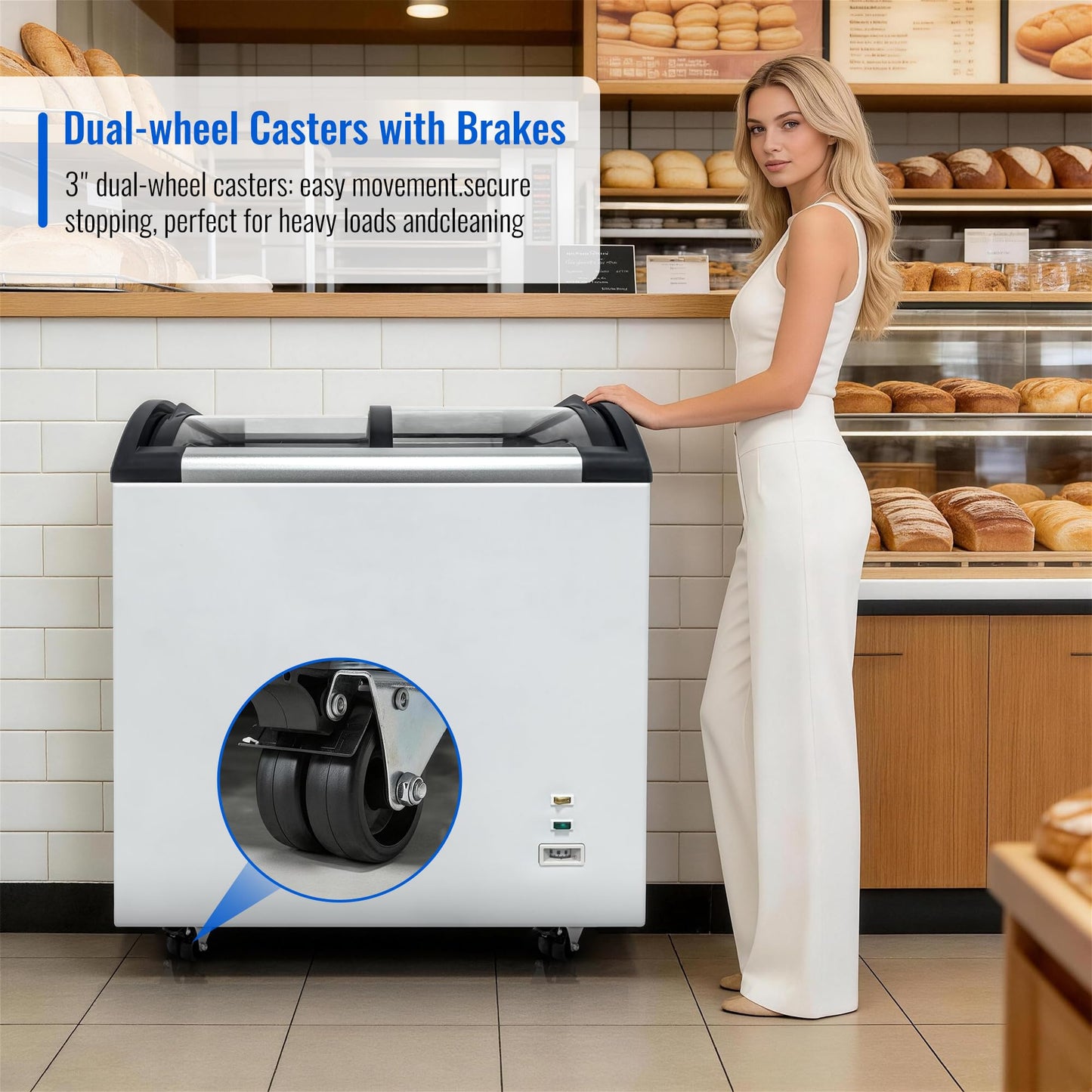 6.9 Cu.Ft Commercial Ice Cream Freezer,29" Ice Cream Display Freezer,ETL NSF Certified,Chest Freezers with LED Light and 2 Removable Baskets,Lockable Wheels,Sliding Door for Store Supermaket,White
