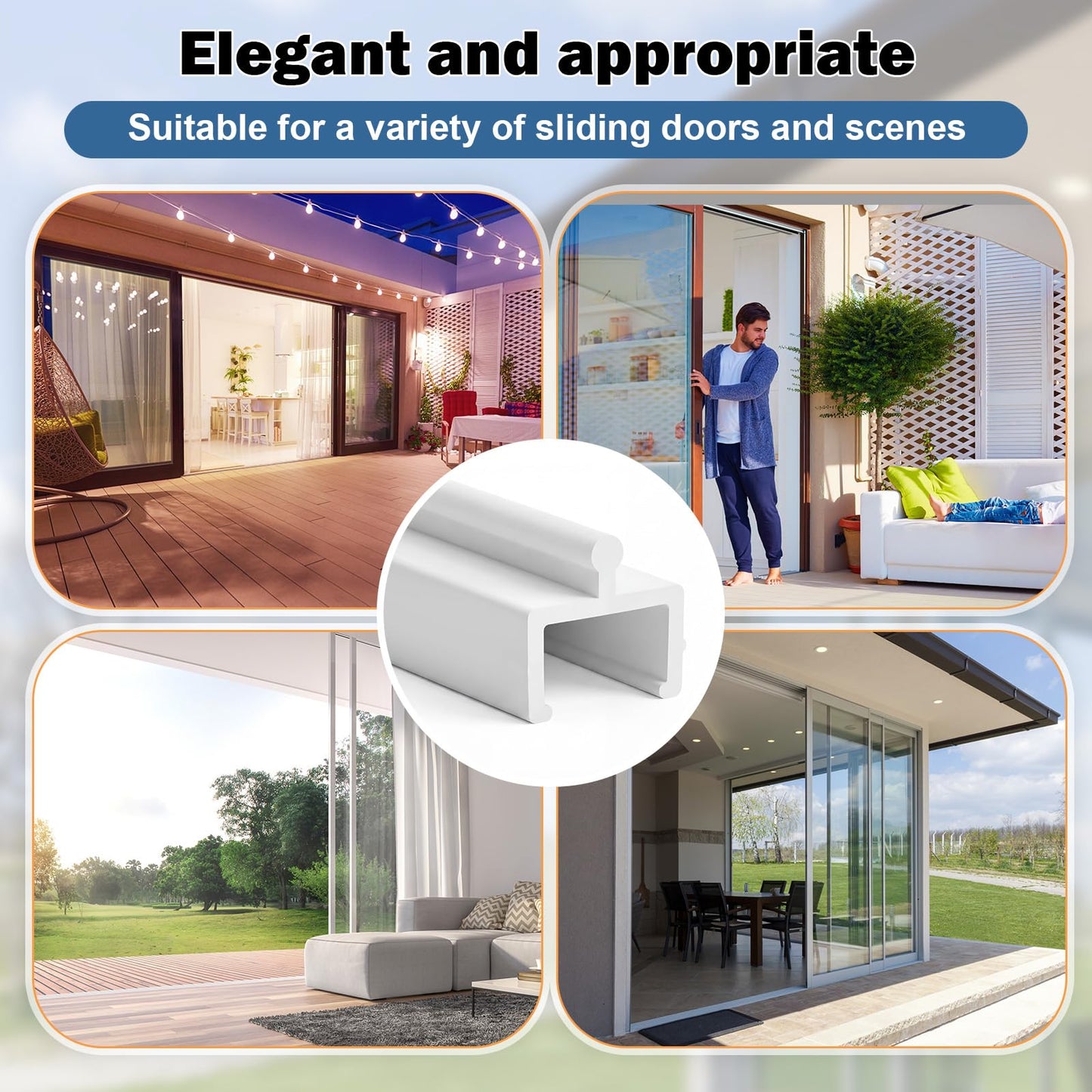 CroBlissful 4 Pcs 72 Inch Sliding Screen Door Track Replacement Modern White Vinyl Track Long Easy to Cut Sliding Door Hardware Centered Rail for Patio Window Home Office Parts Repair