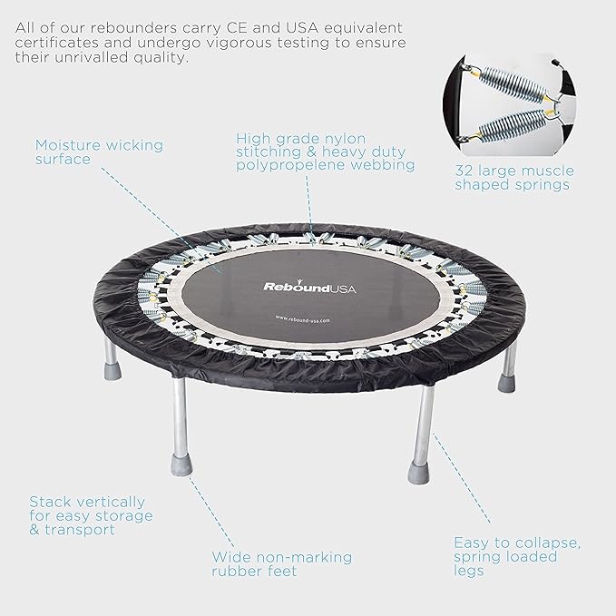 Maximus Pro Home Gym Rebounder Mini Trampoline 40'' + Handle Bar | Includes Workouts Online + DVD's | Adults Indoors | 150kg User Weight. Adult Exercise Trampoline | Already Assembled