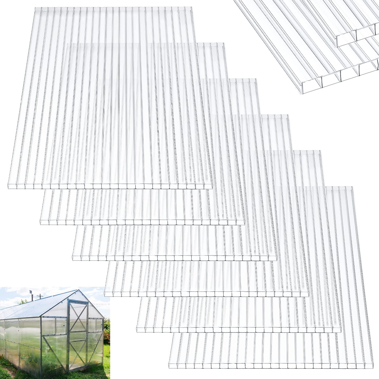Tatuo 12 Pack 6' X 2' X 0.24'' Polycarbonate Greenhouse Panels Polycarbonate Sheets Twin-Wall Roof Panels Waterproof UV Protected Clear Corrugated Plastic Roofing for Greenhouse Replacement