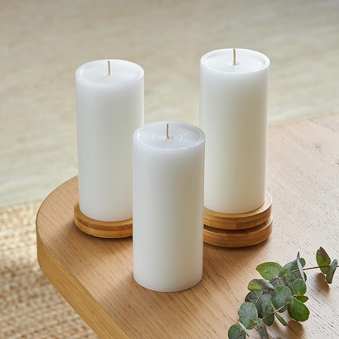 Simply Soson 3x6 inch White Pillar Candles Set of 6, Smooth Texture, Unscented White Candles, Dripless Candles, 3 inch Pillar Candles Ideal as Wedding, Parties, Spas, Dinner, Home Decoration, Church