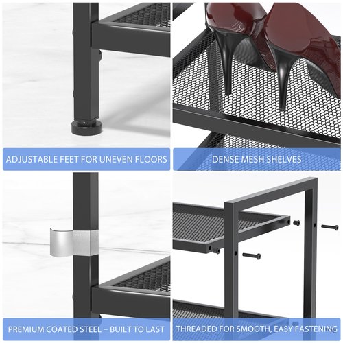 neatevday 3 Tier Shoe Rack, Expandable Shoe Rack for Closet, Adjustable Shoe Organizer for Entryway, Shoe Storage Organizer for Door Entrance, Garage, Bedroom