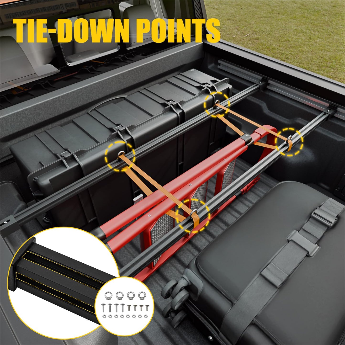 Maxzina Retractable Ratchet Straps Bundle with 2022-2025 2026 Ford Maverick Cargo Bars Truck Bed Rack Crossbars Divider Pickup Side Rail Bars Sliding T-Slot Crossbars for 2024 Maverick Accessories