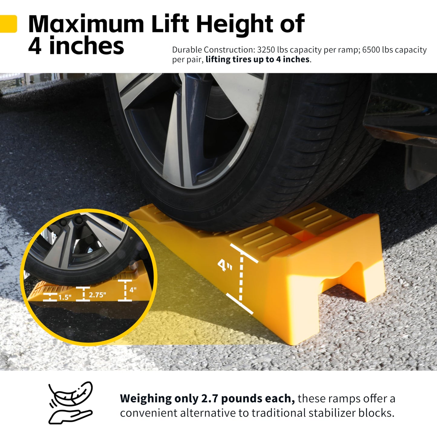MaxxHaul 50939 3-Steps RV Leveling Ramps Yellow Camper & Trailer - Set of 2 Wheel Chocks