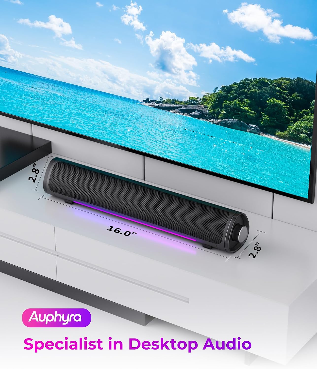 Auphyra 3.5mm Computer Speakers for Desktop PC, Gaming PC Sound Bar, Plug and Play - USB Power with Audio, RGB Gradient