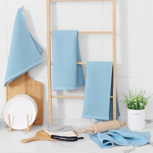 Homaxy 100% Cotton Waffle Weave Dish Towels - Ultra Soft & Absorbent | Quick Drying, 13 x 28 Inches, 12-Pack, Sky Blue