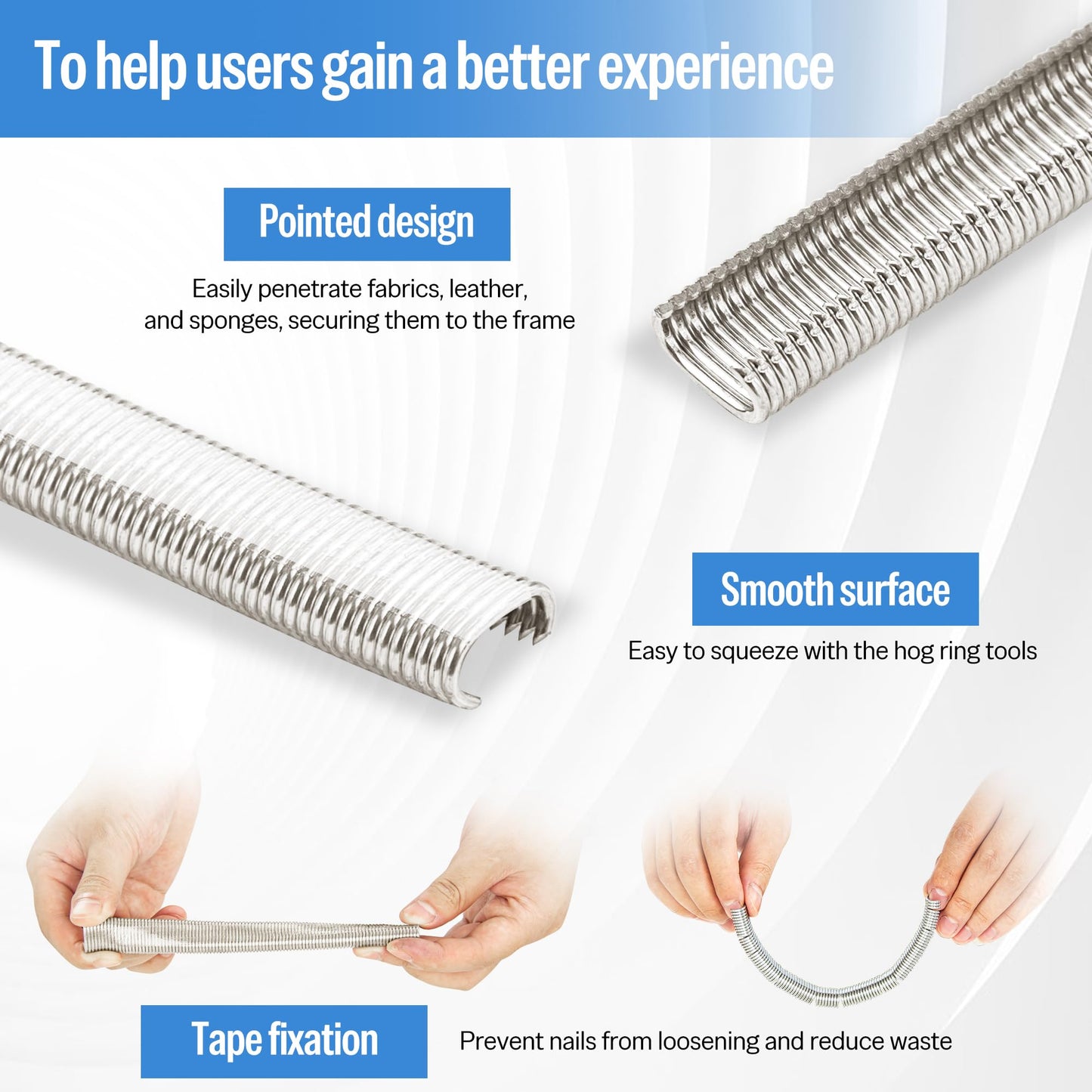 meite 16 Gauge 1/2" Hog Rings, 304 Stainless Steel Hog Ring Staples for SC760C Hog Ring Stapler, C Ring Staples for Outdoor Pet Cages, Coastal Fencing, Marine Netting (18,000 Counts)