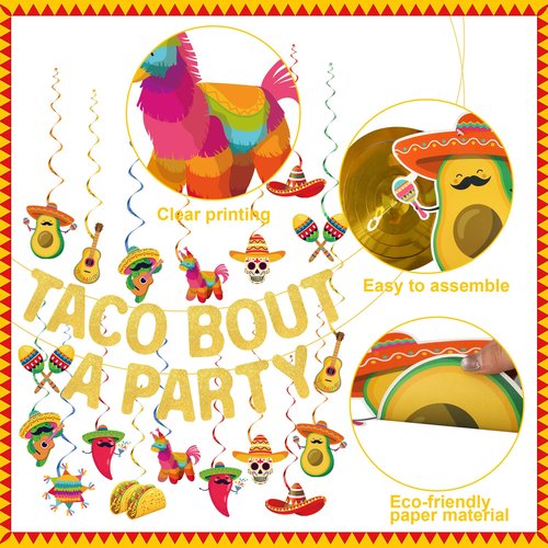 Mexican Taco Bout a Party Decoration Taco Bout a Party Banner Mexican Fiesta Ceiling Hanging Swirls for Fiesta Birthday Cinco De Mayo Decoration