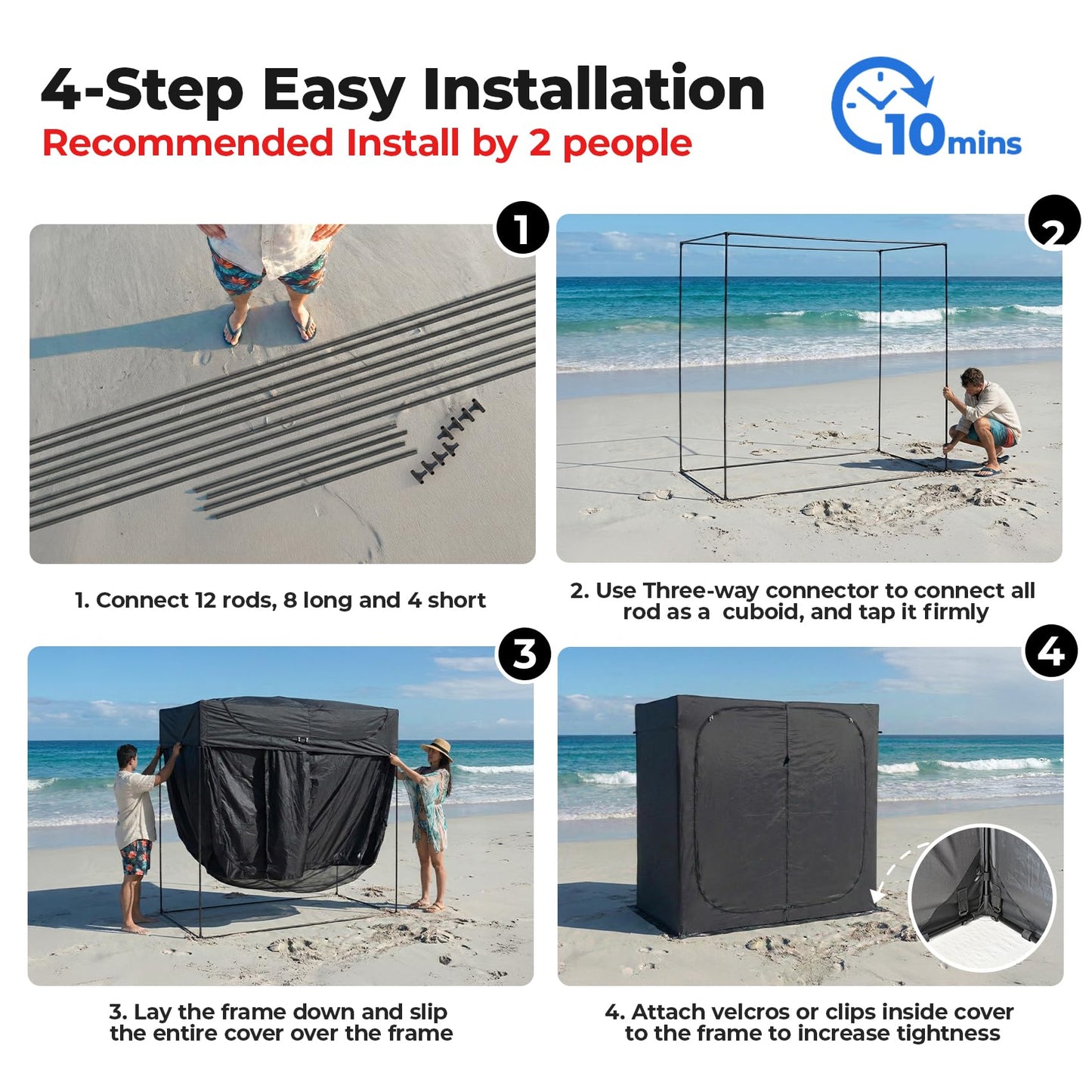 EighteenTekยฎ Shower Tent, 2-Room Changing Room, Outdoor Shower Enclosure Spacious, Privacy Canopy Shelter with Floor & Doors, Stable & Durable, Toilet Tent Bathroom for Courtyard, Pool, Photoshoot