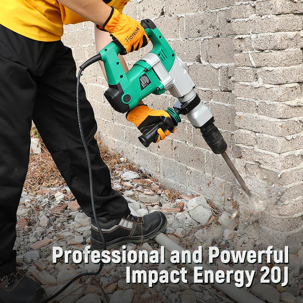 Hoteche Electric Demolition Jack Hammer 1500W Heavy-Duty SDS-MAX Concrete Breaker with Flat & Point Chisel