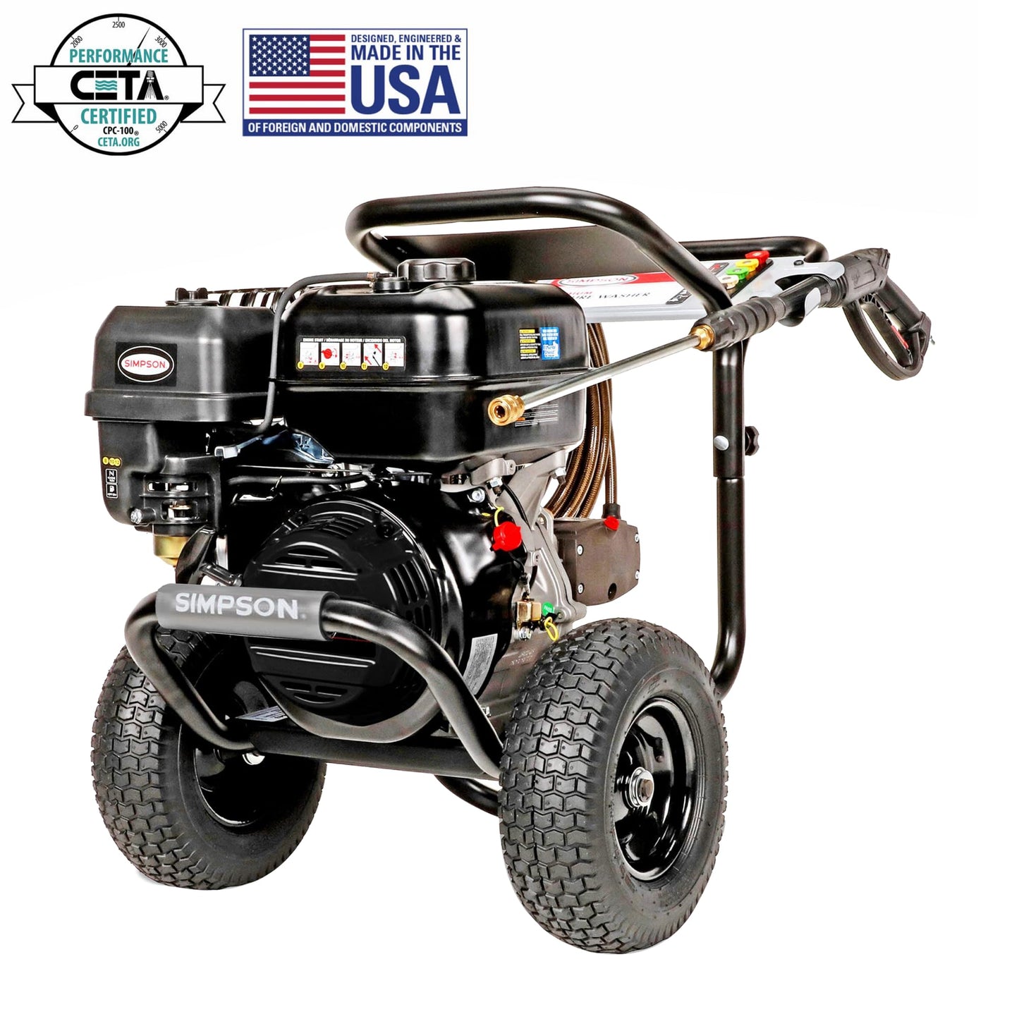 Simpson 4400 PSI Gas Pressure Washer, 4.0 GPM Commercial Power Washer, Cold Water, 50' Hose, PowerShot, 49-State Compliant (PS60843) - Black