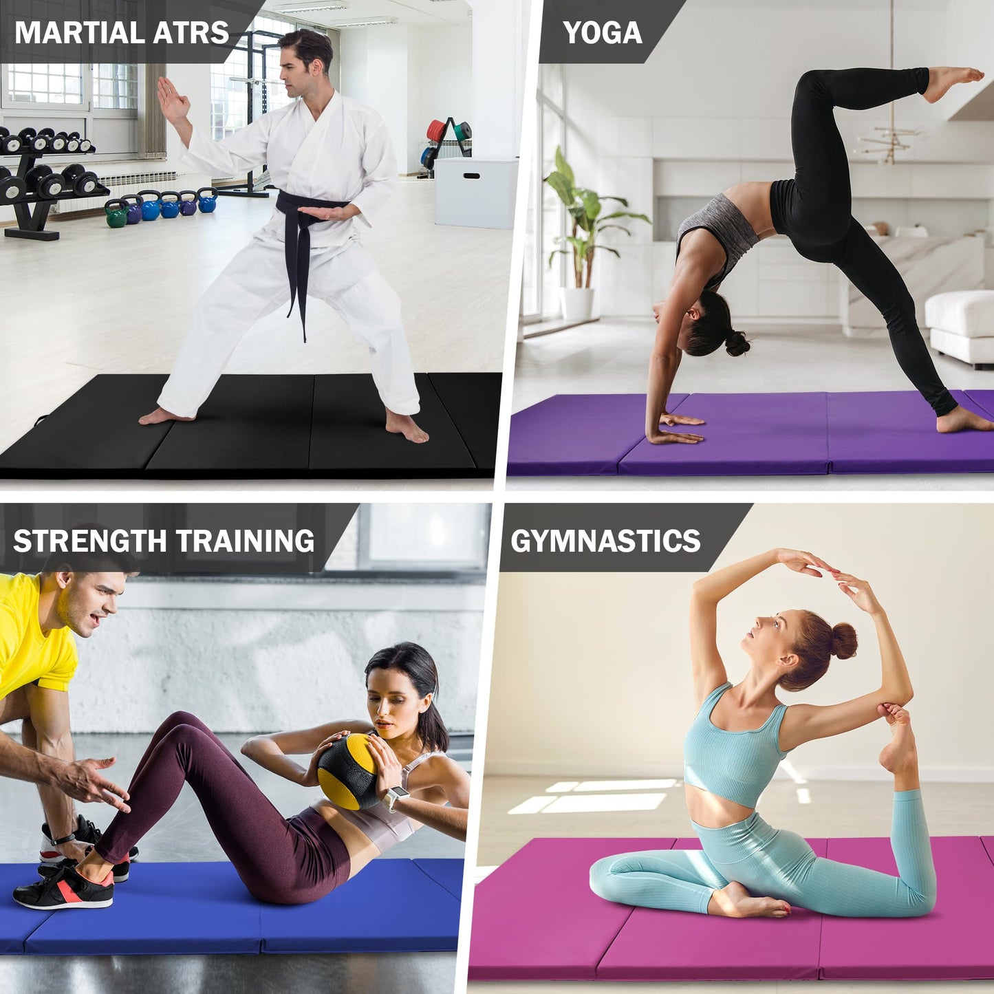Fitvids Gymnastics Mat, 4'x8'x1.9" Thick Folding Home Gym Exercise Mat with Tear-Resistant PU Leather and Handles, Workout Mat for Yoga Pilates Tumbling Stretching MMA Core Workouts Wrestling