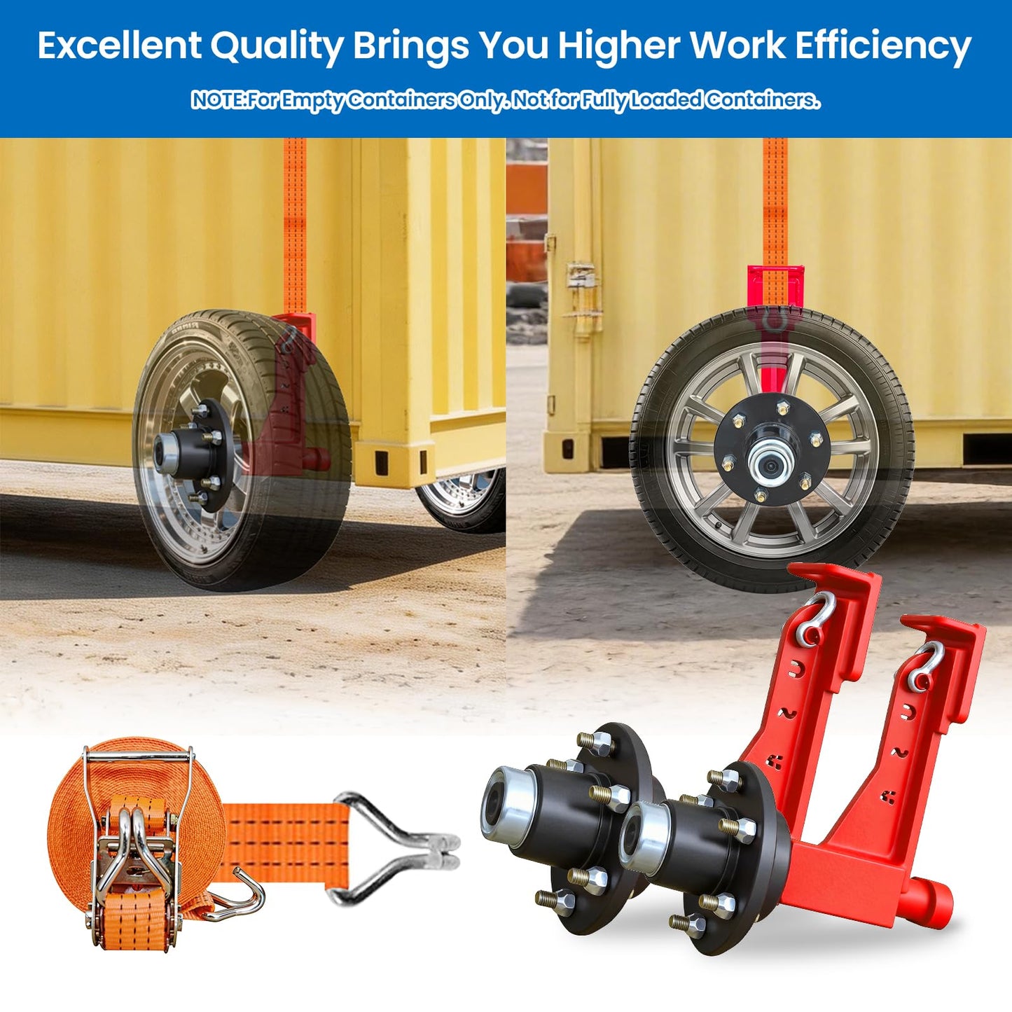 2 Sets of Container Wheel 6-Ear Wheel Kits, Heavy-Duty Container axles and Heavy-Duty Ratchet Bundles for Moving 20-Foot - 40-Foot containers, Container Accessories