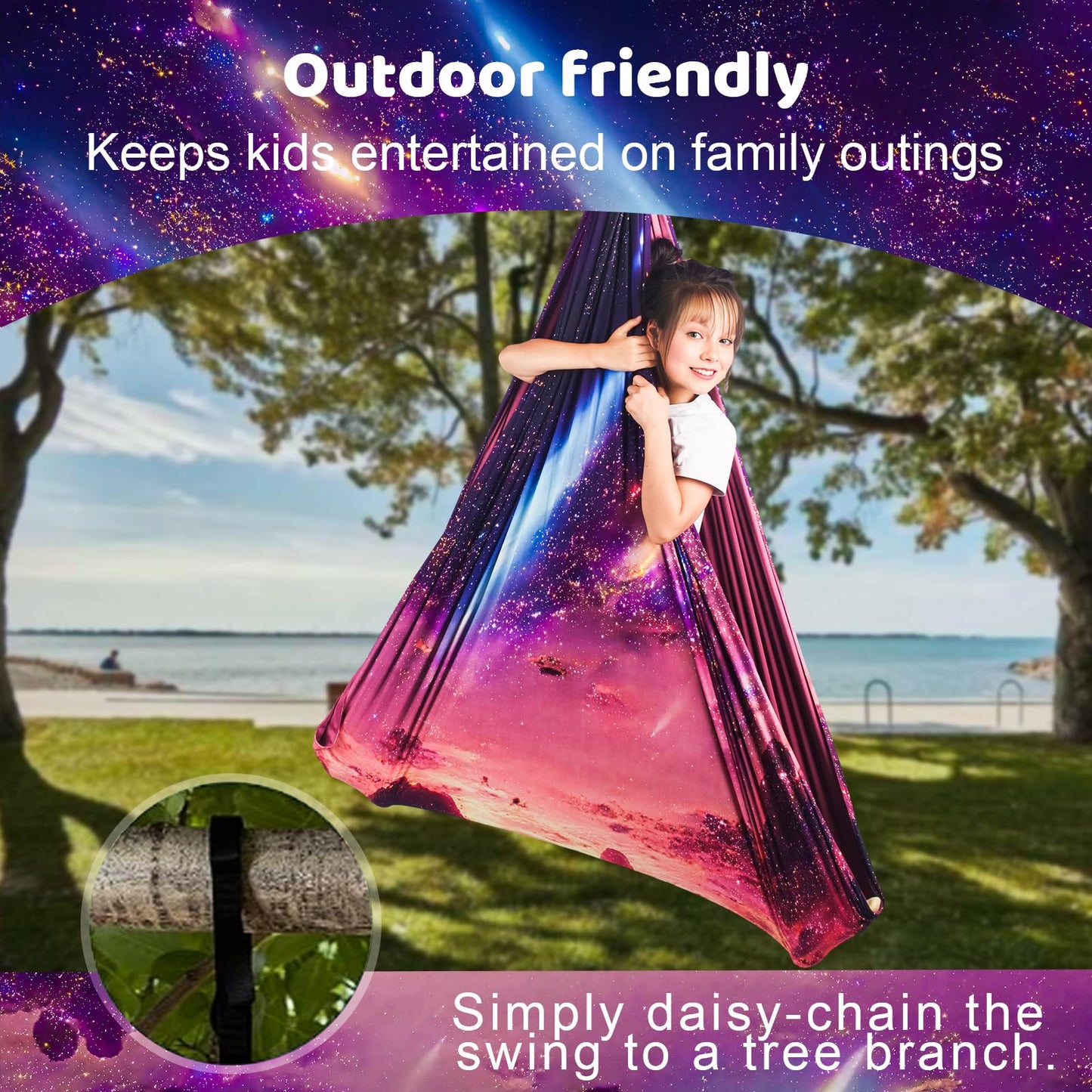 HiCamer Double Layer Sensory Swing for Kids & Adults Holds up to 300lbs Indoor and Outdoor Therapy Cuddle Swing with 360° Swivel Hanger Kit Adjustable with Aspergers Autism ADHD (Fantasy Pink)