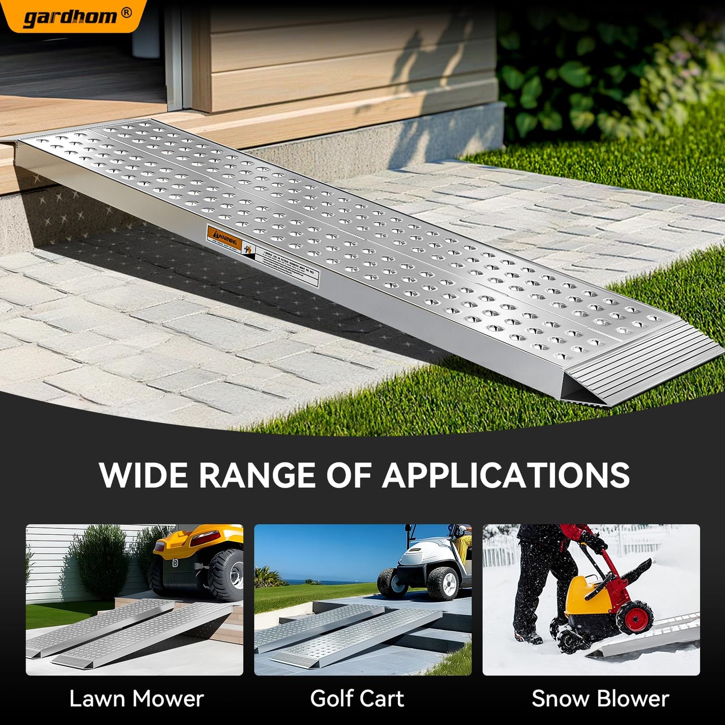 gardhom Aluminum Shed Ramp 55x11inch, 2PCS Riding Mower Ramps 3000lbs/Pair Capacity for Curb Steps Stairs Dirt Bike Motorcycle Lawn Mower Snow Blower Loading Ramps