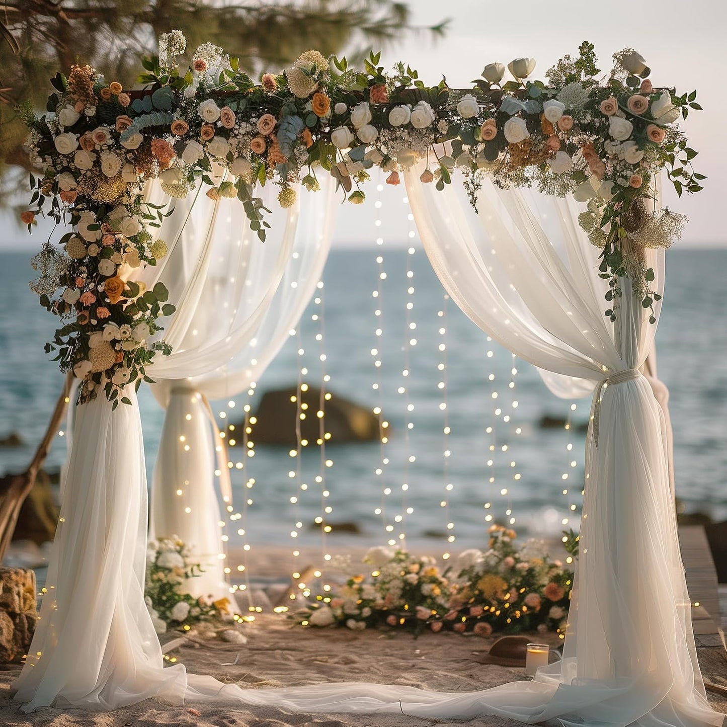 10FT 8FT (2 5x8FT) Fomcet Tulle Backdrop Curtains with Lights String White X Sheer Curtain with Lights Tulle Curtains