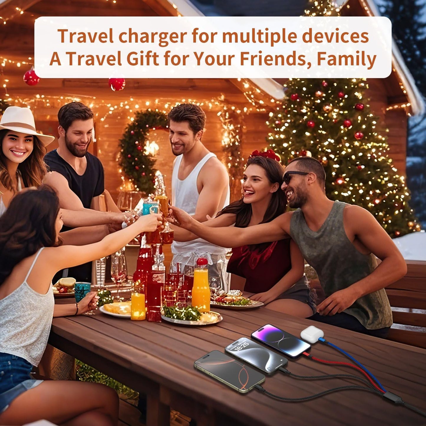 4 2 iPhone17-12/Androids/Pad Charger(2Pcs, 5FT) Dual Type-C Ports in Multi Charging Cable, Travel Cruise Essentials