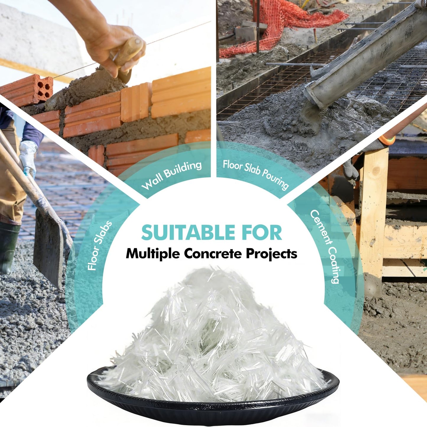 4 pcs 40 Lb 3/4'' (19 mm) Fiberglass for Concrete Cement Mortar Mix, AR Glass Chopped Strand Fiberglass for Reinforcing Concrete Building Walls and Garden Floors