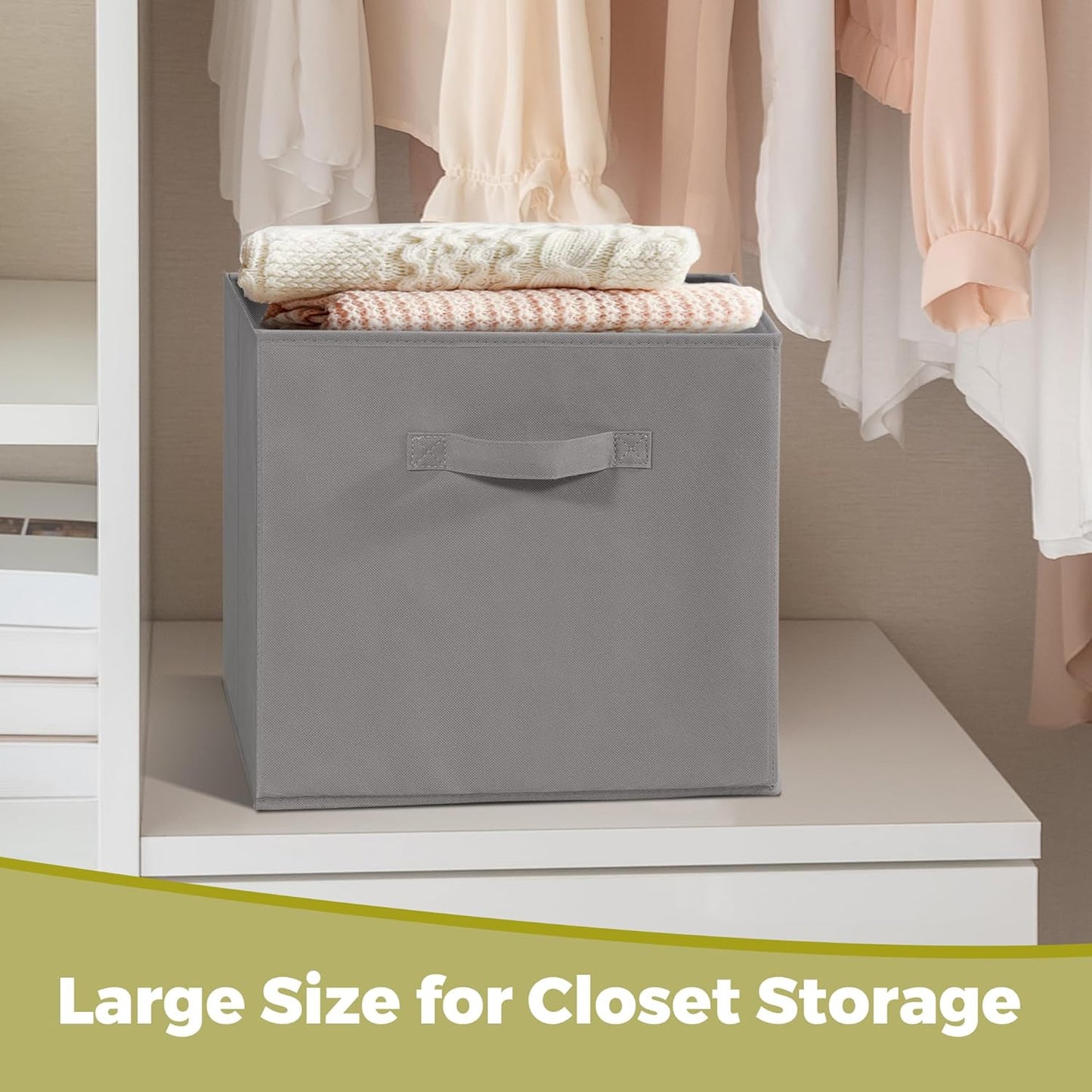 Skiennix 11x11 Storage Bins - Set of 4 Collapsible Fabric Organizers with Handles | Grey