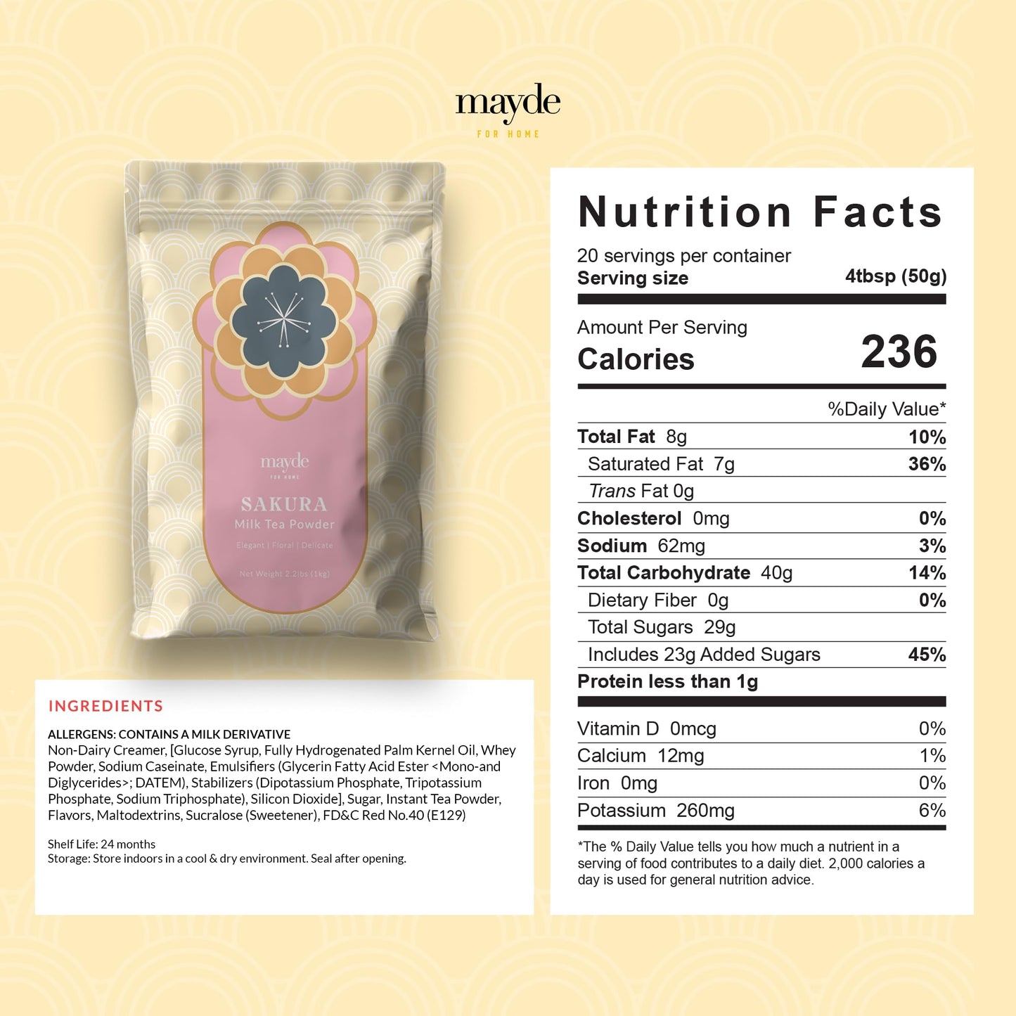 Mayde Sakura Milk Tea Powder, Instant MilkTea Powder From Taiwan, For Boba Milk Tea, 2.2 lbs