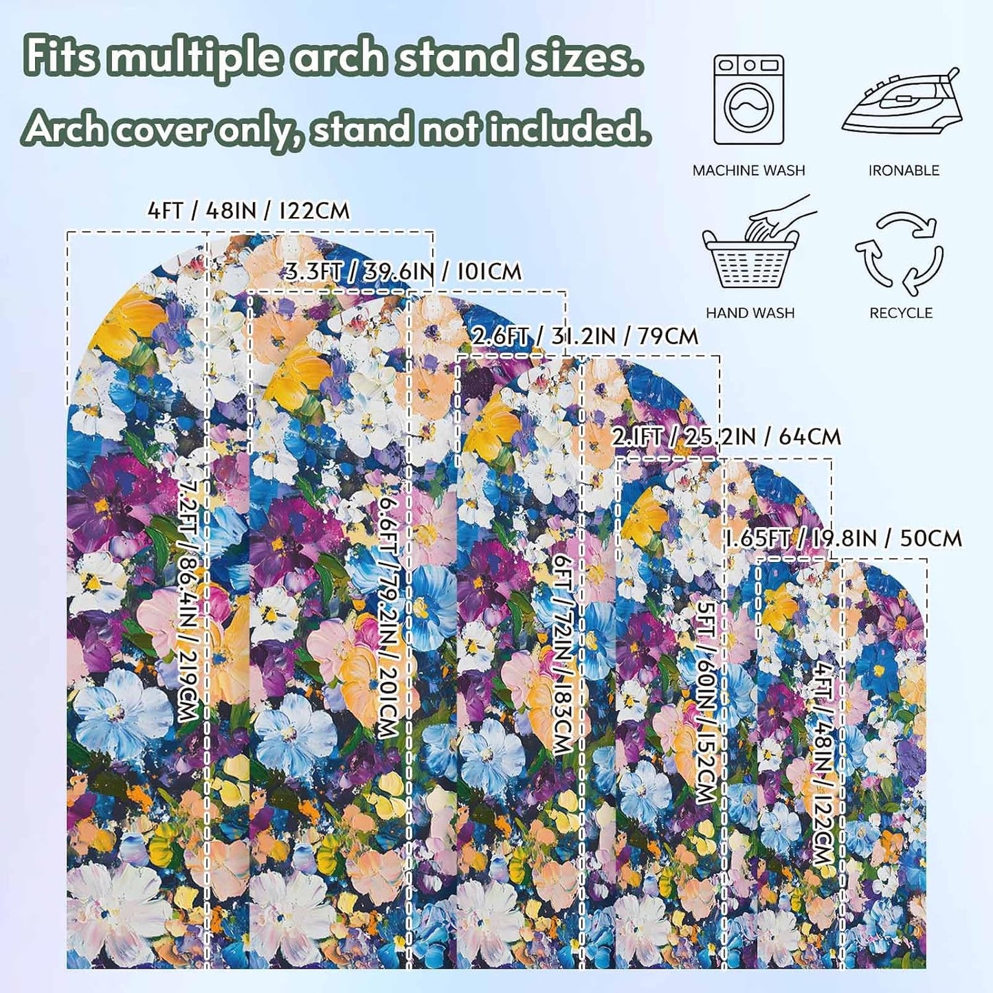 Jnbasdffb 7.2 Spring Floral Wedding Arch Cover,Stretchy Spandex Arch Backdrop Stand Covers FT,Oil Painting Flowers