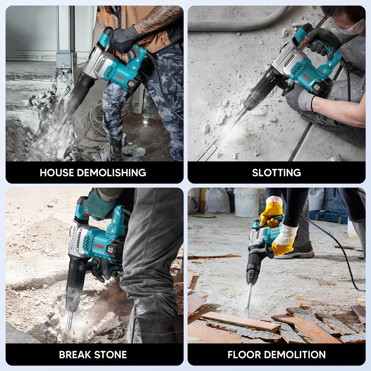 ENEACRO SDS-Max Demolition Jack Hammer for Concrete, Lightweight 11 Amp Electric Demo Chipping Hammer,Aluminum Alloy Shell, Vibration Control, Includes Grease, Tool Bag and Chisels